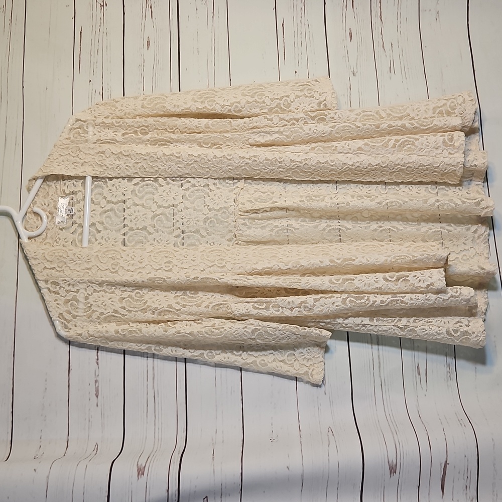 Lace Duster Cardigan, Bohemian Style, Cream Open Front, Lightweight Cover‎ Up
